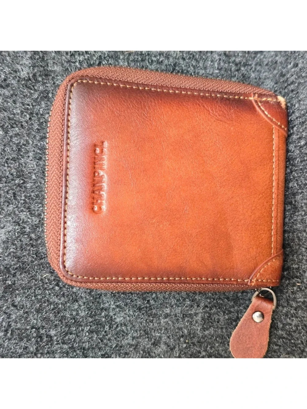 Chanpincl Men Genuine Leather Zip Around Wallet Brown Bifold RFID Card Pocket